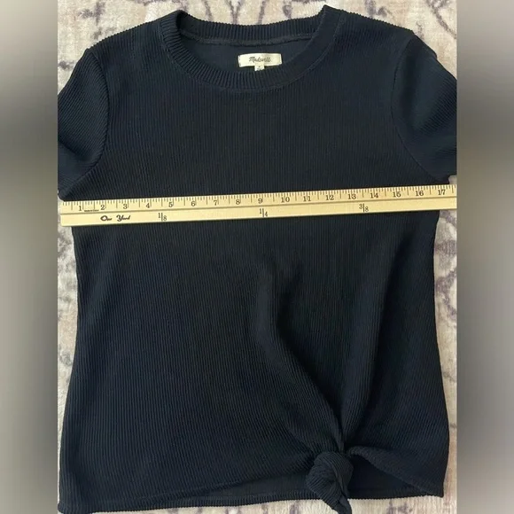 NWT Madewell Elwood Knot Front Long Sleeve Ribbed Black Top Size Small - Picture 6 of 9